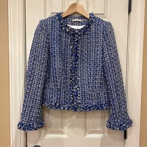 NWOT Alice and Olivia Women’s Kidman Tweed Jacket Blue/White Size Medium